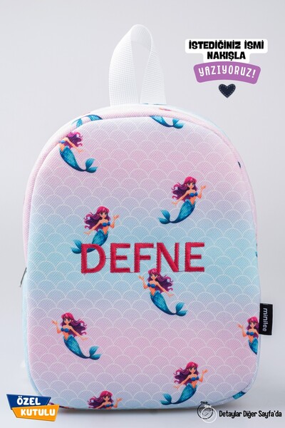 Minilee Mercan Prenses – Denizkızı Desenli Anaokulu Kreş Çocuk Çantası Kişiye...