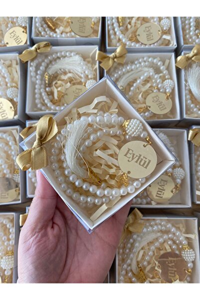 İnci Kişiye Özel İSİMLİ Hac Umre Ve Bebek Mevlidi Plastik Boncuk Namaz Tesbihi 50 Adet