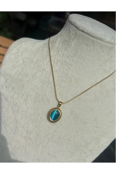 LAYDA قلادة من الفولاذ الأزرق بحجر عين القط، عرض خاص لرأس السنة الجديدة