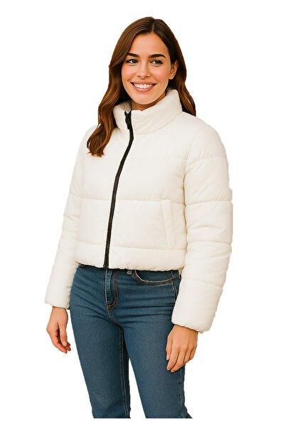 Arz giyim Women's Puffer Jacket Fleece Filled White Waterproof Winter
