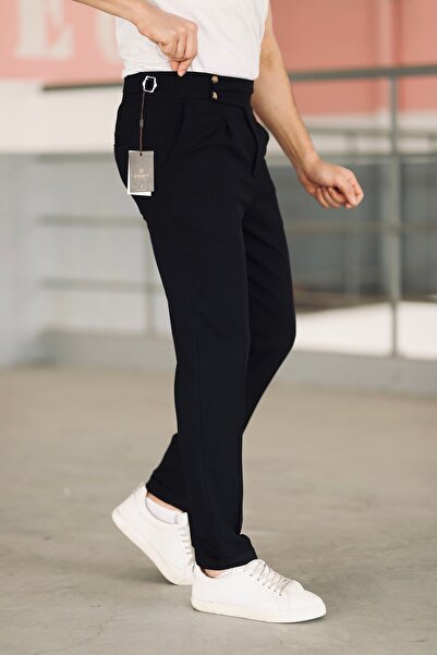 Gussi Black Old Money Pleated L Stretch Fabric Fabric Trousers