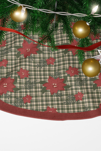 EsnafAli Yeşil Kırmızı Çiçek Desenli Çam Ağacı Örtüsü