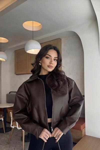 Jaglion Geacă bomber din piele stil streetwear Mayra