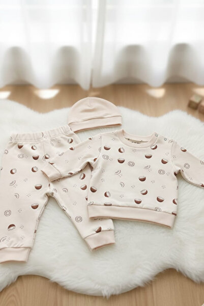 BABYİLAY طقم أطفال من القطن بنسبة 100% منقوش باللون الكريمي للجنسين |   حديثي...