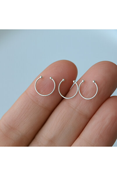 Set 925 Ayar Gümüş | 3 ADET | Fake / Sıkıştırmalı / Deliksiz / Halka Hızma Burun Piercing ( Çap 9 mm )
