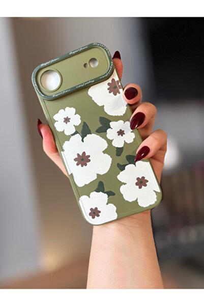 MİRAZ TASARIM حافظة آيفون 17 بتصميم زهور الهواية الكاكي
