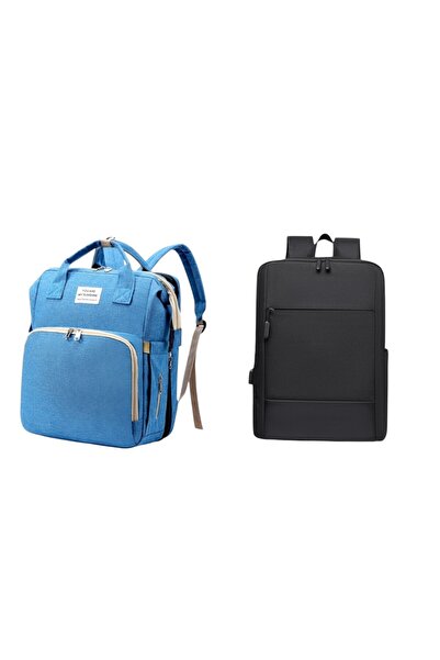 OEM Practical Set for Modern Parents, Maternity Bag with Portable Bed + 15 inch Laptop Backpack