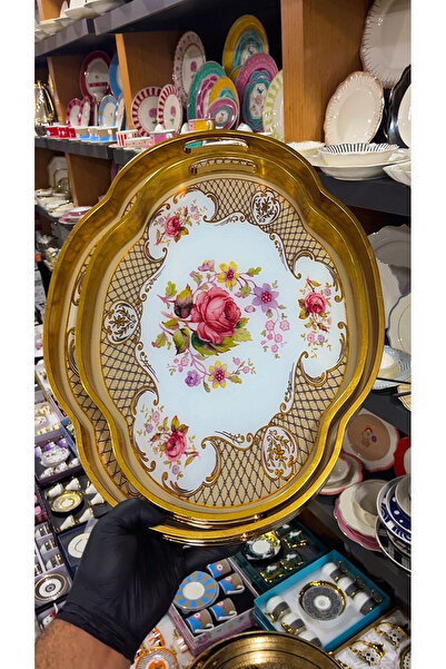 AROW Çırağan Home İtalyan Oval Ahşap 2’li Büyük Ve Küçük Boy Tepsi Seti