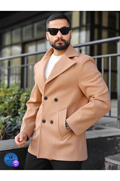 ATKGİYİM Erkek Kruvaze Kaban - Kaşe Kışlık Mont Camel/Gri/Siyah Kruvaze Kaşe ...