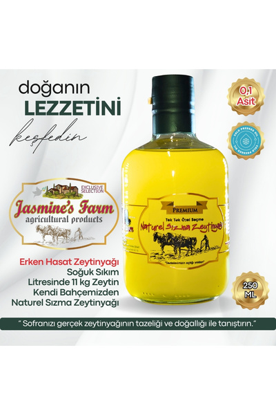 Jasmine's Farm Naturel Sızma 0,1 Asit Zeytinyağı 250 ML - 224 mg/kg Polifenol