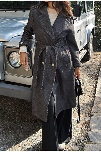 rengamoda Women's epaulet waist belted lined stamp coat