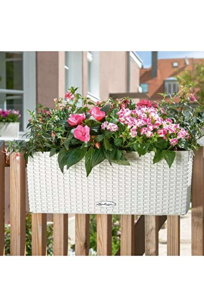 Lechuza Balconera Cottage 50 Self-Watering Planter, 8 L, White Rattan Effect