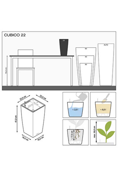 Lechuza Cubico Premium Self-Watering Planter 22, 6 L, Glossy White