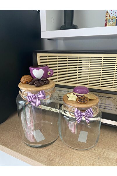 hediye atölyesi Seramik Vernikli 2’li Mor set kavanoz 500ml-800ml