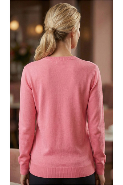 Gant Knitted sweater with V-neck – geranium pink, made of cotton and modal