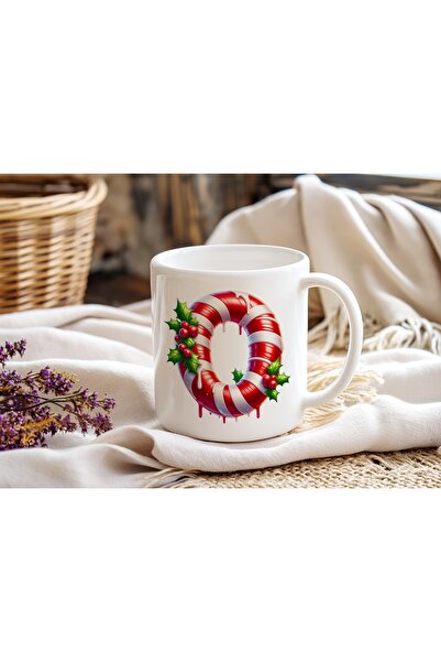 Beramussa O Initial Letter Christmas Themed Mug – New Year Candy Cane Design ...