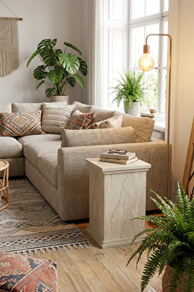 PDMPOİNT DOLAP MARKET Yan Sehpa, Traverten Yan Sehpa, Çok Amaçlı Sehpa, Moder...