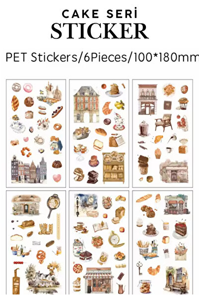 Vox Art Retro Scrapbook Sticker ( Şeffaf PET ), 6 yaprak 18*10cm, Coffee Serisi