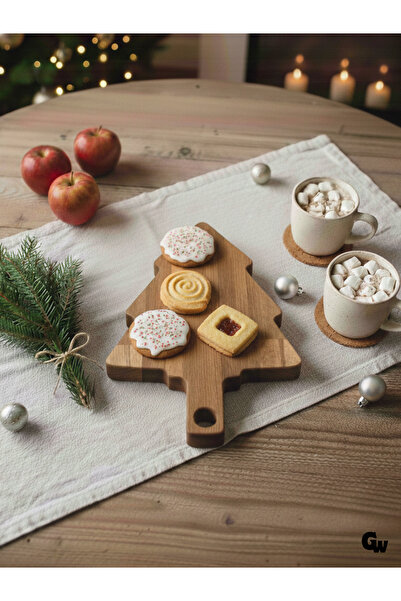 GOLDENWOODEN لوح تقديم هدايا عيد الميلاد على شكل شجرة الصنوبر، مصنوع من الخشب...