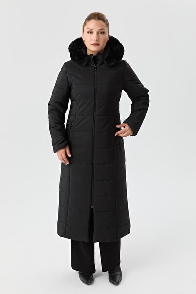 Günay Karaca Ahval Kalın Kışlık Şişme Kapitone Siyah Kadın Kaban 6040