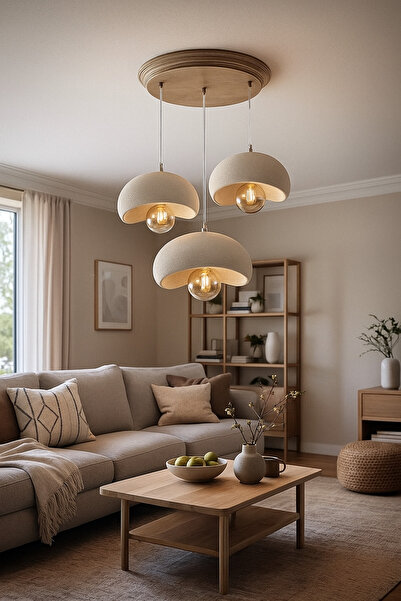 Limon 3D Desing 3 Lü Sarkıt Antrasit Avize Rustik 20-30-40 E27 Modern Avize Bohem Beton Görünüm (AMPUL HEDİYEDİR.!)