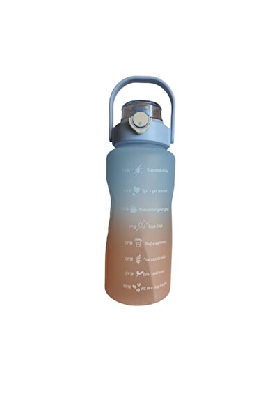 OEM Portable Motivational 2L Tritan Water Bottle with Straw and Time Marker, Blue/Orange