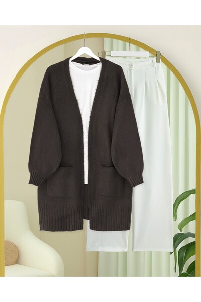 Modamorfo Double Pocket Slit Soft Cardigan -K. Brown