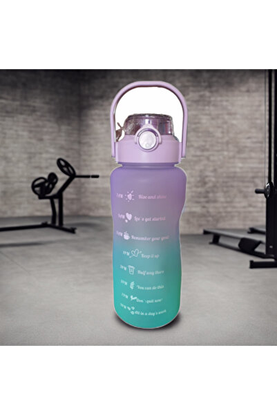 OEM 2L Motivational Portable Bottle - Plastic/Tritan with Straw and Time Marker, Blue/Purple
