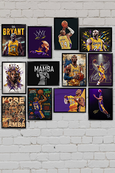 TABLOX Kobe Bryant Nba Basketball Black Mamba Legend 12 Piece Mdf Wood Decorative Painting Set