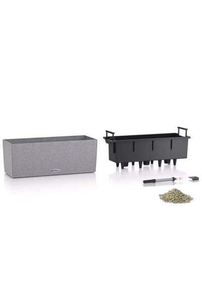 Lechuza BALCONERA Stone 50 Self-Watering Planter, 8 L, Black Stone Effect