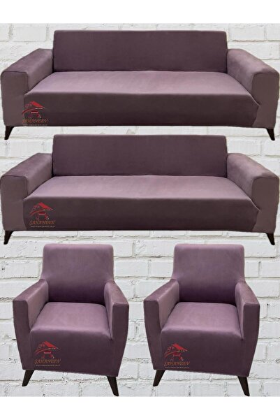 Sahaneev 3+3+1+1 İtalyan Süet Koltuk Örtüsü(GÜLKURUSU )