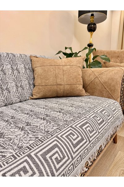 montanahome Seat Cover Luxurious Cotton Labyrinth Pattern Non-Slip Double-Sided Fringed Decorative Daily Use
