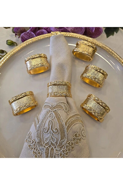 AlyaHomeAksesuar Classic Patterned Cast Napkin Ring Gold