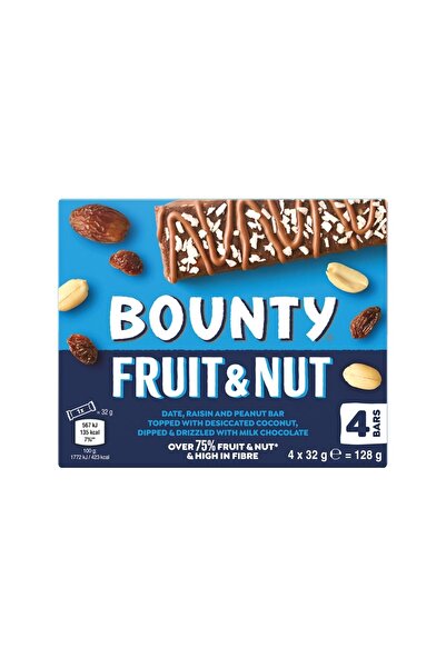 Bounty Fruit & Nut 128g (4 x 32g Bar) – Hindistan Cevizli Hurmalı Fıstıklı Bar