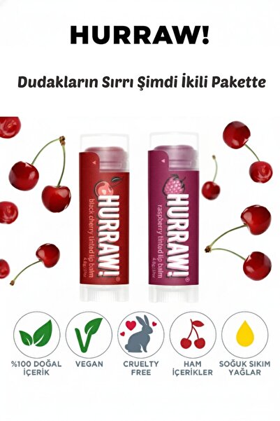 Hurraw Vişne Ahududu Lip Balm 2 li Set