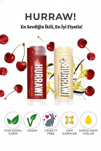 Hurraw Vişne Vanilya Lip Balm 2 li Paket