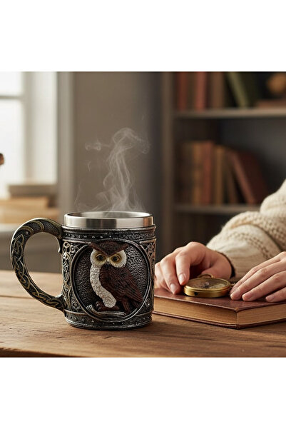 keyfim shop Paslanmaz Çelik 3D Baykuş İşlemeli Kupa Bardak