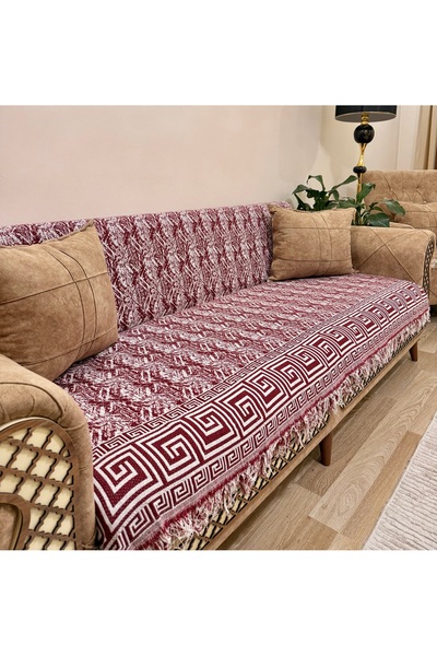 montanahome Koltuk Örtüsü Lüks Pamuklu Labirent desen Kaymaz Çift Taraflı Saç...