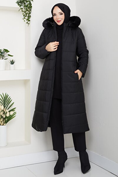 Günay Karaca Ahval Büyük Beden Kalın Kışlık Şişme Kapitone Siyah Kadın Kaban ...