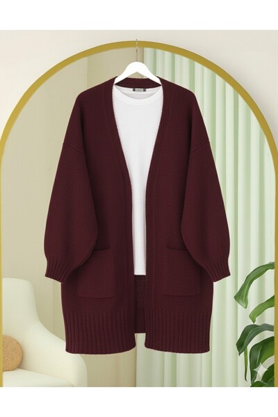 Modamorfo Double Pocket Slit Soft Cardigan - Claret Red