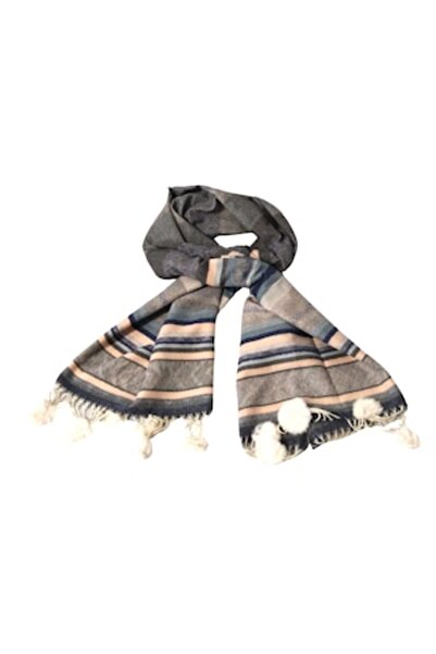 OEM Eșarfă de damă din cașmir cu ciucuri din blană artificială, 186 x 70 cm, în carouri