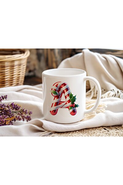 Beramussa A Initial Letter Christmas Themed Mug – New Year Candy Cane Design Christmas Gift Coffee Cup