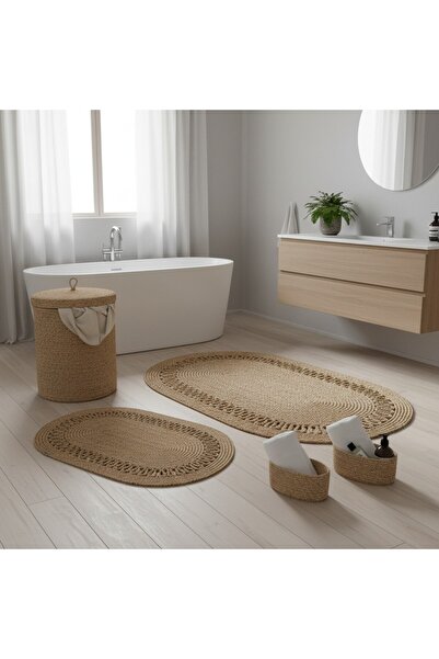 Comfort Craft مجموعة سجادة حمام من الخيزران/الجوت مكونة من 5 قطع |   سلة الملابس المتسخة |   سلال بيضاوية