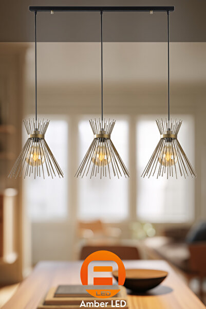 AmberLED Modern Metal Gövdeli Avize, Salon ve Mutfak İçin E27 Uyumlu