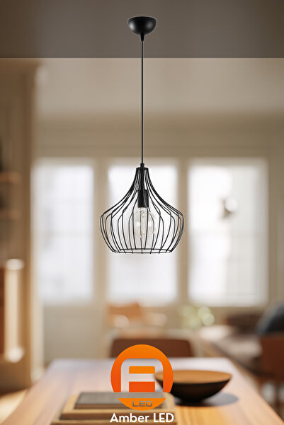 AmberLED Modern Metal Gövdeli Tekli Sarkıt Avize, Salon ve Mutfak İçin E27 Uy...