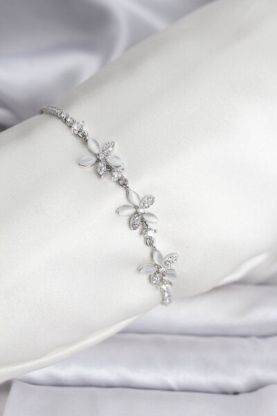 Lisinya Flower Model Zircon Stone Silver Color Brass Waterway Women's Bracele...