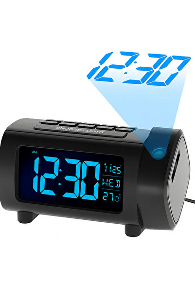 MDSTECH Mavi Işıklı Projeksiyonlu Dijital Çalar Saat | VA Ekran, FM Radyo, US...