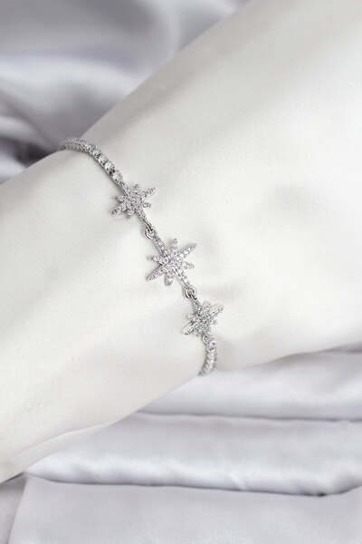 Lisinya سوار نسائي من طراز بولار ستار مرصع بحجر الزركون باللون الفضي - TYGOO