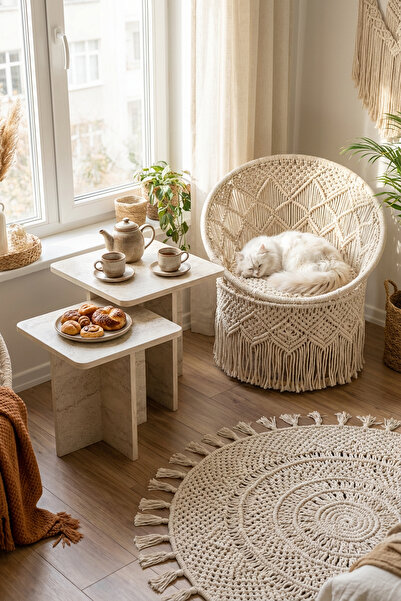 PDMPOİNT DOLAP MARKET Rio Kare Zigon Sehpa Takımı, 2 li Set, Yan Sehpa - Trav...