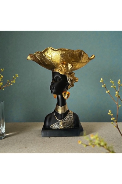 Home Decorative statuette, stylized African woman, gold details, 20x14x23cm